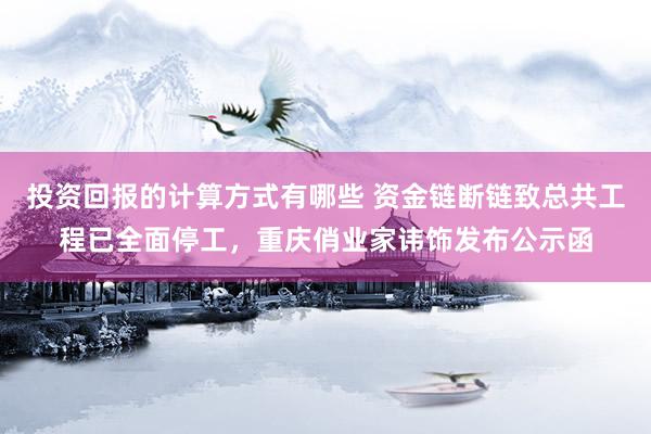 投资回报的计算方式有哪些 资金链断链致总共工程已全面停工，重庆俏业家讳饰发布公示函