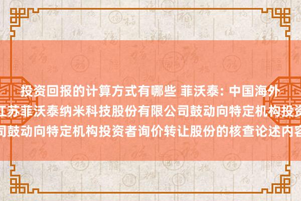 投资回报的计算方式有哪些 菲沃泰: 中国海外金融股份有限公司对于江苏菲沃泰纳米科技股份有限公司鼓动向特定机构投资者询价转让股份的核查论述内容纲领