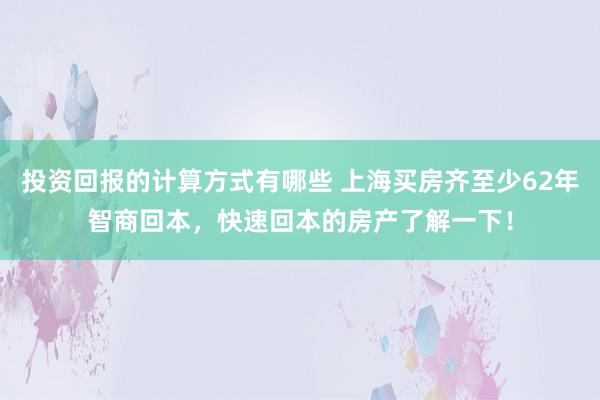 投资回报的计算方式有哪些 上海买房齐至少62年智商回本，快速回本的房产了解一下！