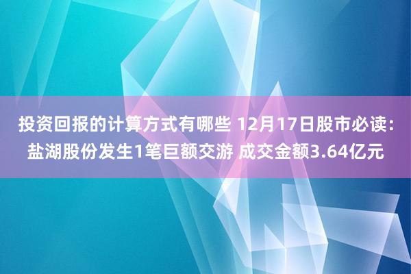 投资回报的计算方式有哪些 12月17日股市必读：盐湖股份发生1笔巨额交游 成交金额3.64亿元