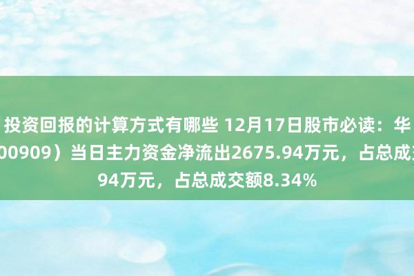 投资回报的计算方式有哪些 12月17日股市必读：华安证券（600909）当日主力资金净流出2675.94万元，占总成交额8.34%