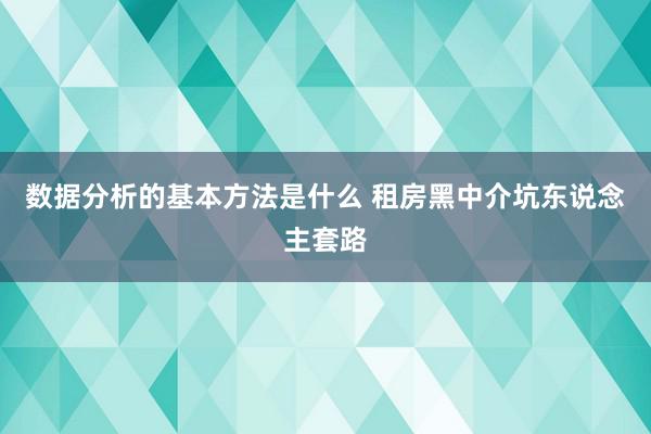 数据分析的基本方法是什么 租房黑中介坑东说念主套路