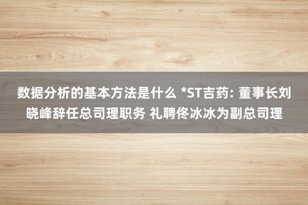 数据分析的基本方法是什么 *ST吉药: 董事长刘晓峰辞任总司理职务 礼聘佟冰冰为副总司理