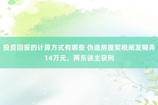 投资回报的计算方式有哪些 伪造房屋契税阐发糊弄14万元，两东谈主获刑