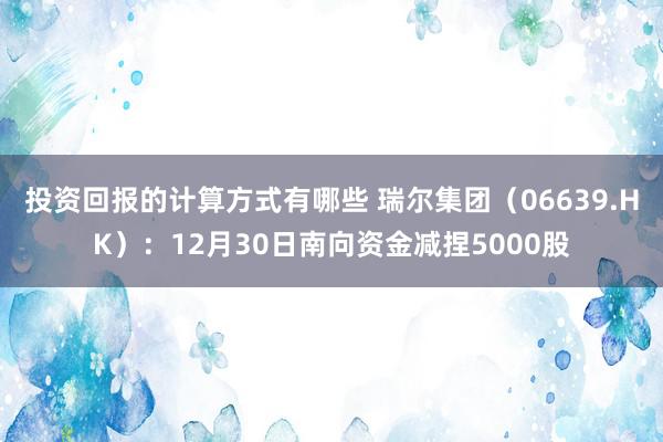 投资回报的计算方式有哪些 瑞尔集团（06639.HK）：12月30日南向资金减捏5000股