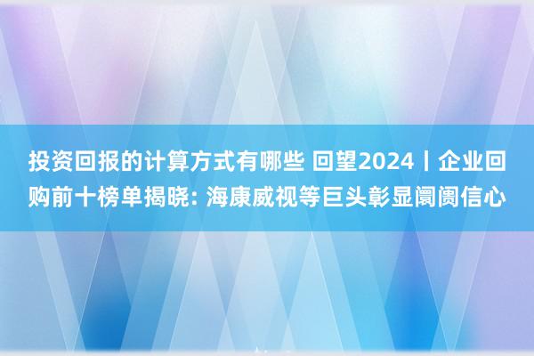 投资回报的计算方式有哪些 回望2024丨企业回购前十榜单揭晓: 海康威视等巨头彰显阛阓信心