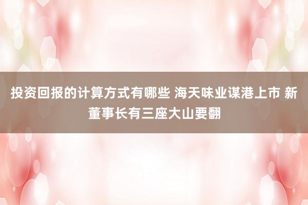 投资回报的计算方式有哪些 海天味业谋港上市 新董事长有三座大山要翻