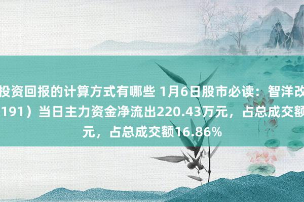 投资回报的计算方式有哪些 1月6日股市必读：智洋改换（688191）当日主力资金净流出220.43万元，占总成交额16.86%