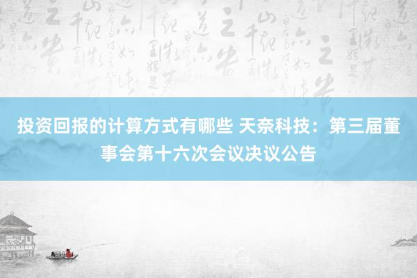 投资回报的计算方式有哪些 天奈科技：第三届董事会第十六次会议决议公告