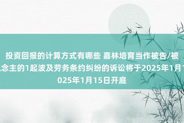 投资回报的计算方式有哪些 嘉林培育当作被告/被上诉东说念主的1起波及劳务条约纠纷的诉讼将于2025年1月15日开庭