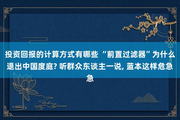 投资回报的计算方式有哪些 “前置过滤器”为什么退出中国度庭? 听群众东谈主一说, 蓝本这样危急