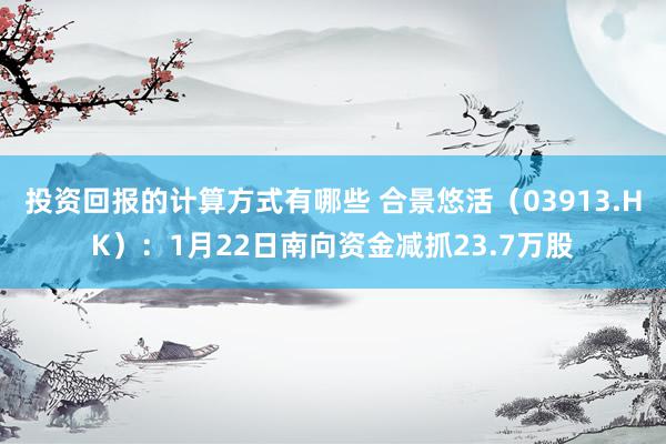 投资回报的计算方式有哪些 合景悠活（03913.HK）：1月22日南向资金减抓23.7万股