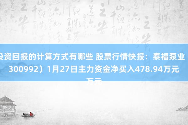 投资回报的计算方式有哪些 股票行情快报：泰福泵业（300992）1月27日主力资金净买入478.94万元