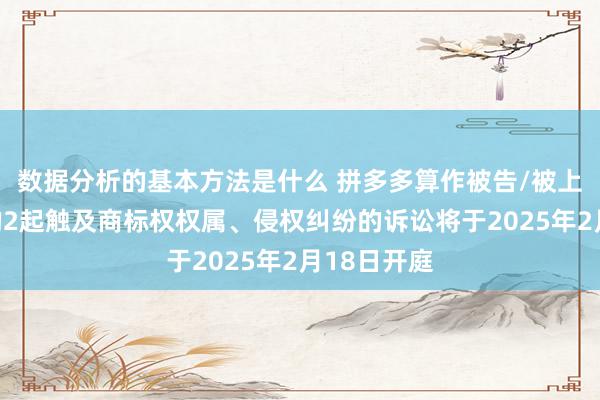 数据分析的基本方法是什么 拼多多算作被告/被上诉东谈主的2起触及商标权权属、侵权纠纷的诉讼将于2025年2月18日开庭