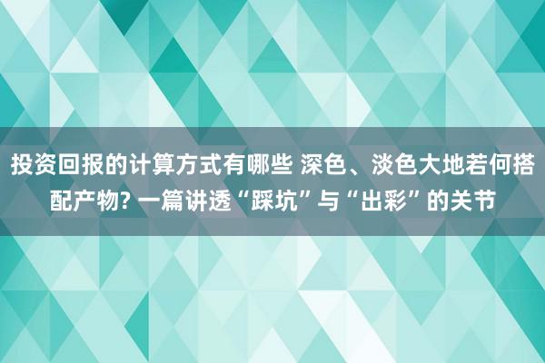 投资回报的计算方式有哪些 深色、淡色大地若何搭配产物? 一篇讲透“踩坑”与“出彩”的关节