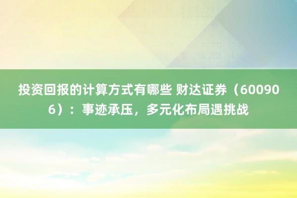 投资回报的计算方式有哪些 财达证券（600906）：事迹承压，多元化布局遇挑战